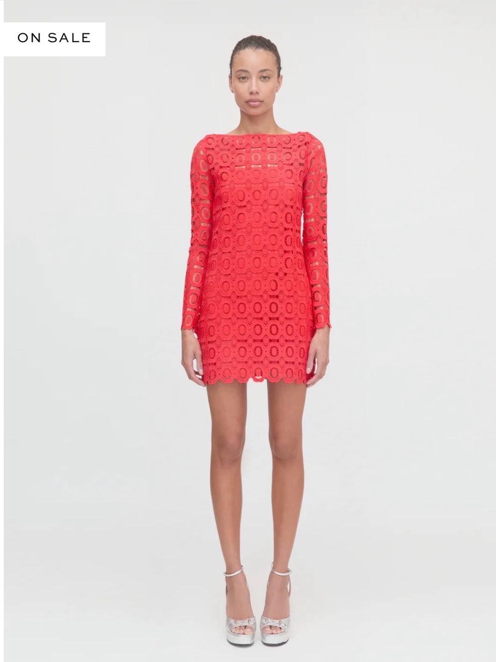 Hill House Red Lace Long-Sleeve Mini Dress
